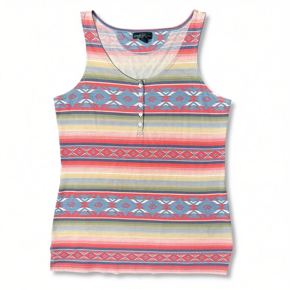 Lauren Ralph Vintage Henley Tank Top VTG Southwestern Tribal Aztec Boho Womens S